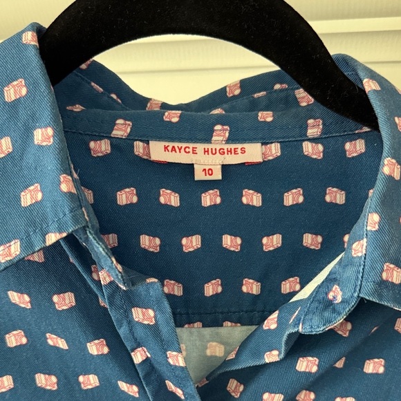 Kayce Hughes Long Sleeve Blue and Pink Patterned Dress 100% Cotton - Picture 3 of 6